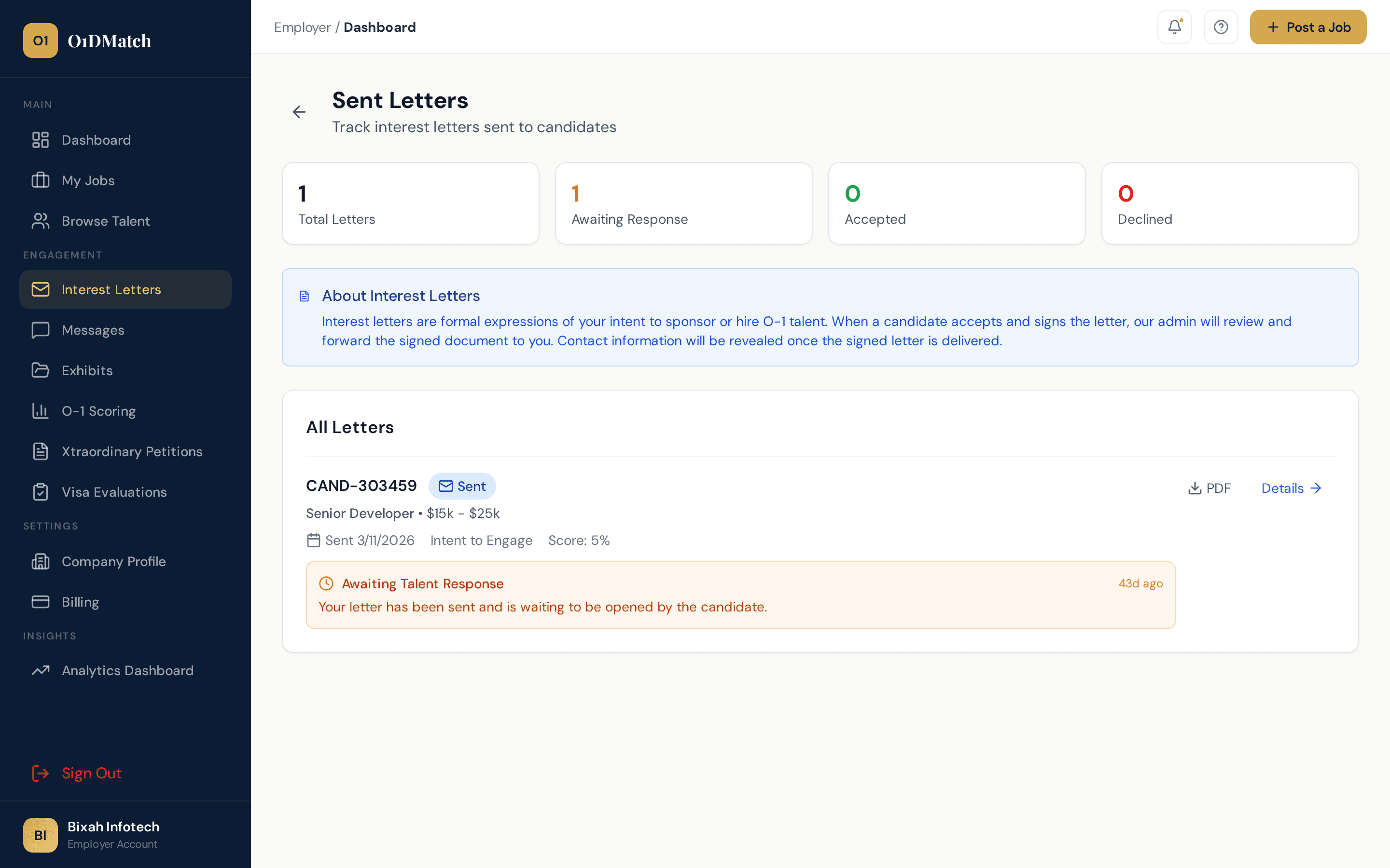 PIN-based zero-login letter retrieval